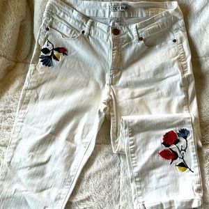 COPY - Size 10 Code Bleu white Soho crop jeans with embroidery.